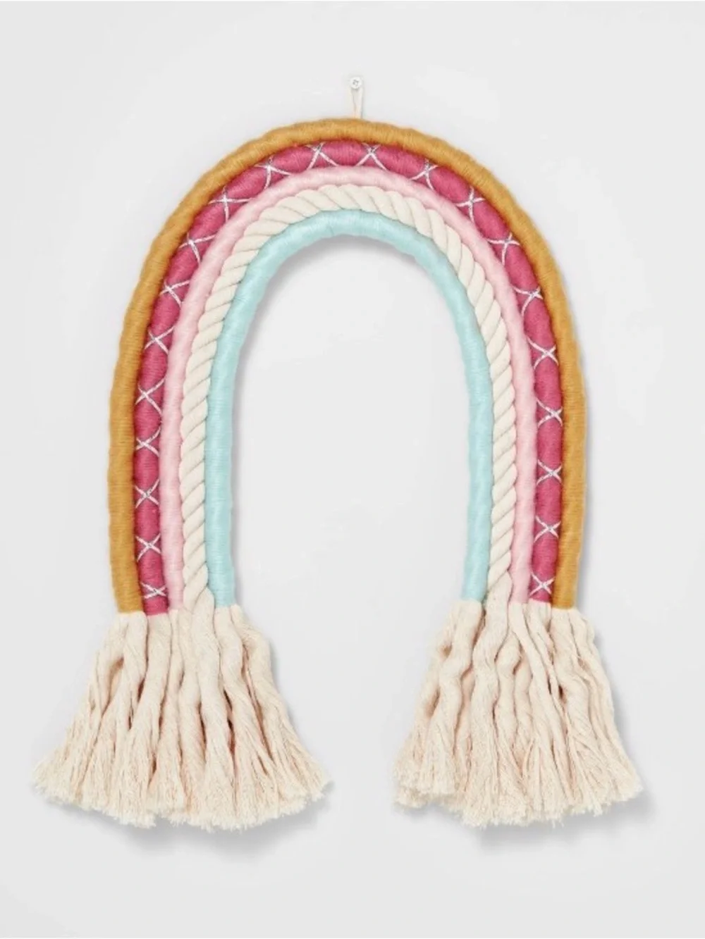 Rainbow Nursery Macrame Wall Hanging with Tassels, Boho Multicolor Decor